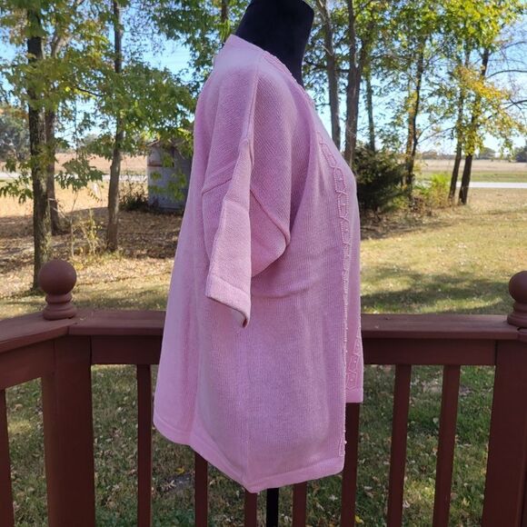 Pronto Moda Ladies Vintage Pink Short Sleeve Embellished Pullover Knit Sweater X - Picture 5 of 16